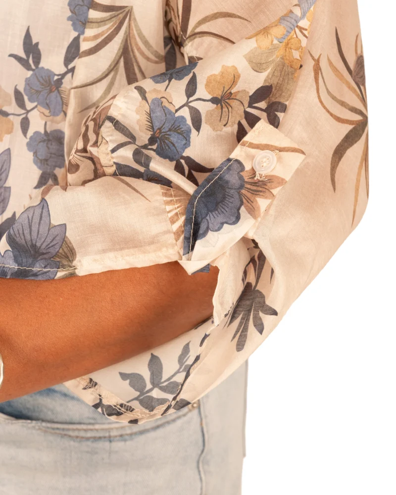 Beige ballonblouse blauwe bloemenprint van BM - Afbeelding 5