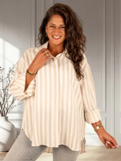 Beige/wit gestreepte oversized blouse van El-Vita