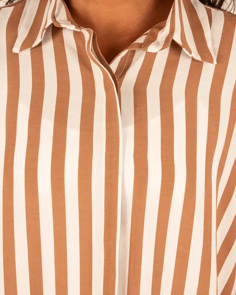 Bruin/wit gestreepte oversized blouse van El-Vita - Afbeelding 5