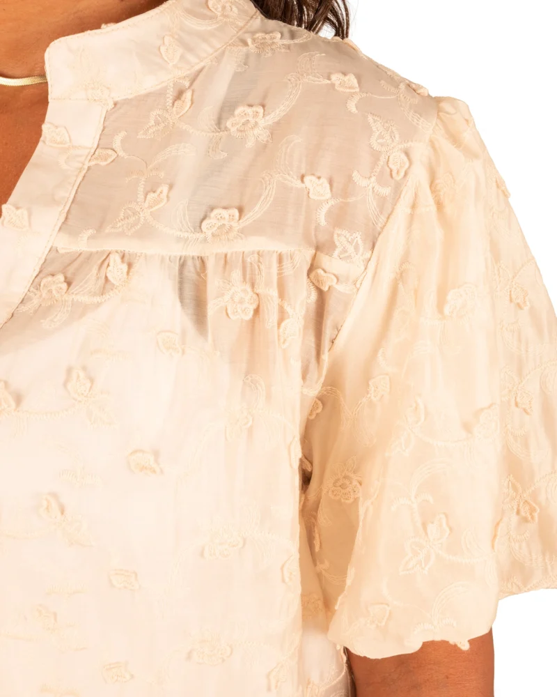 Beige blouse bloemen pofmouw van Vera Jo - Afbeelding 5