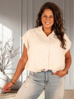 Beige ballonblouse van Up Style