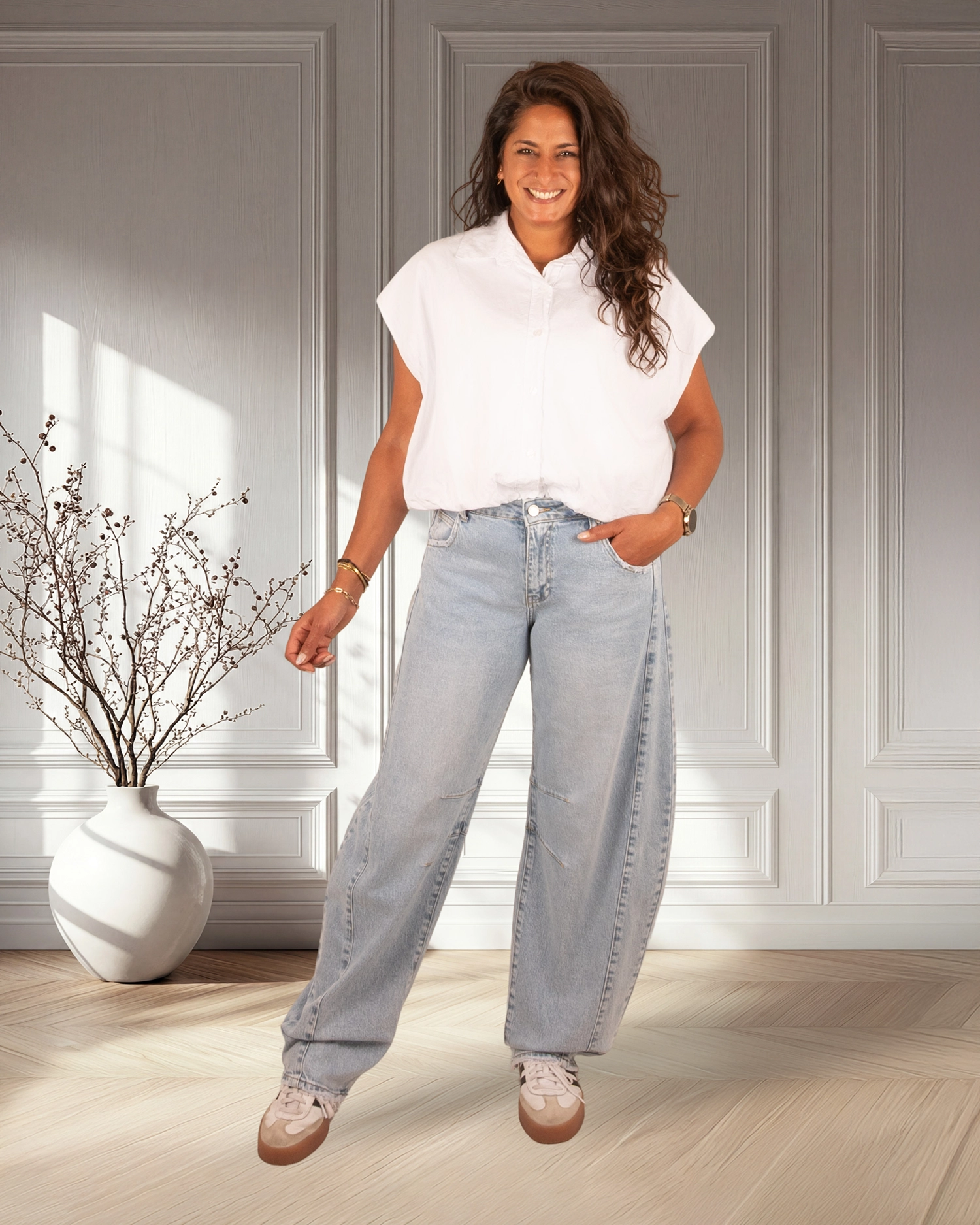 Light blue barrel wide leg jeans van Queen hearts