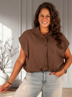 Donkerbruine ballonblouse van Up Style