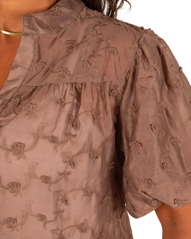 Bruine blouse bloemen pofmouw van Vera Jo - Afbeelding 5