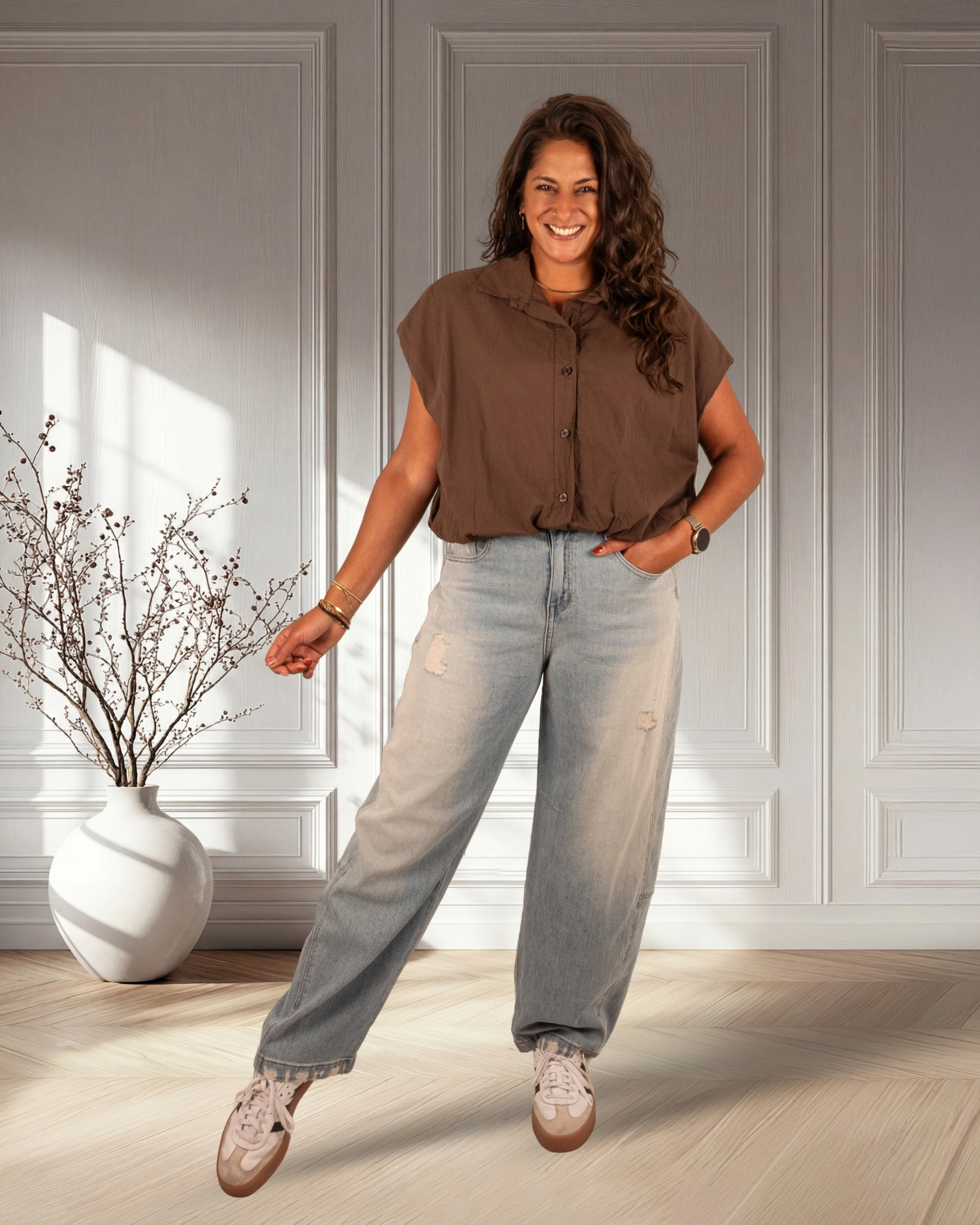 Donkerbruine ballonblouse van Up Style - Afbeelding 2