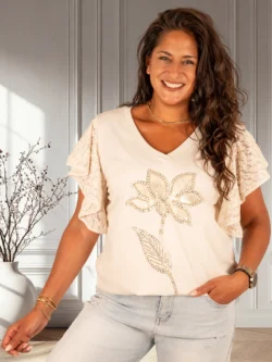 Beige shirt bloem van studs van Gemma Ricceri