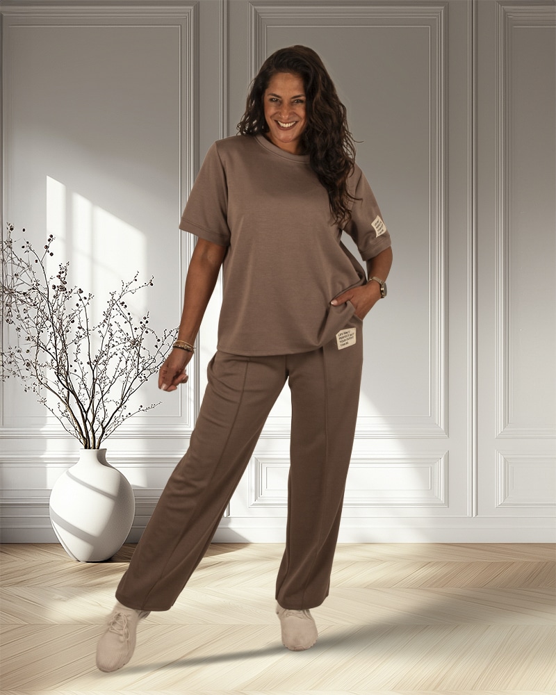Taupe joggingpak korte mouw - Afbeelding 3