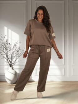 Taupe joggingpak korte mouw