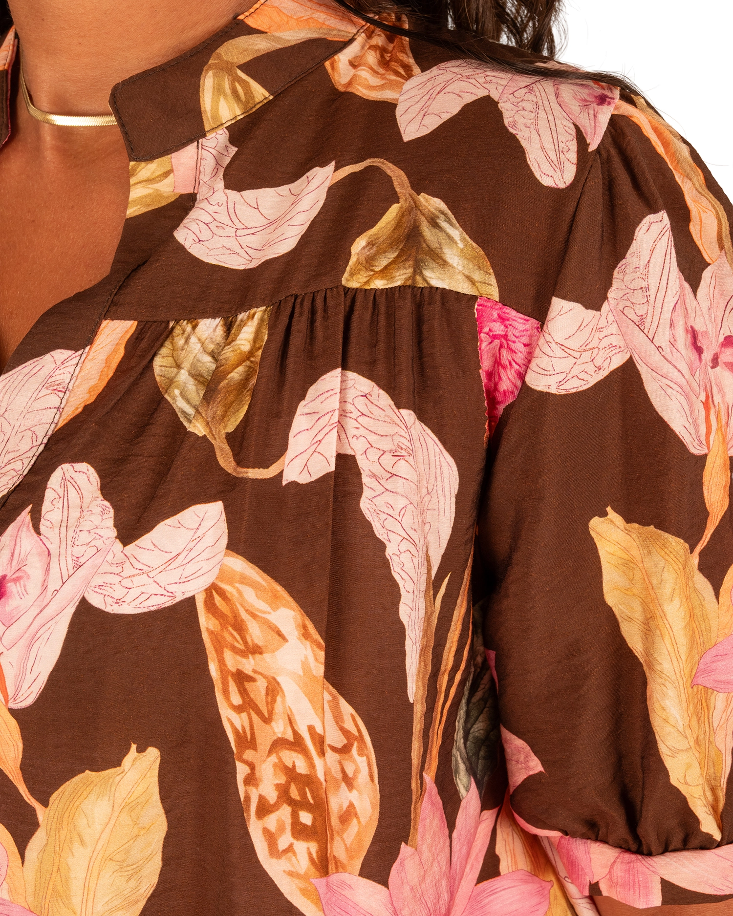 Bruine blouse met roze bloemen van Vera Jo - Afbeelding 5