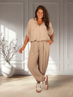 Taupe crinkle ballonbroek van Vanto