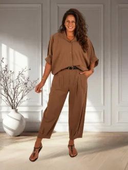 Caramel barrel broek met riem van El-Vita