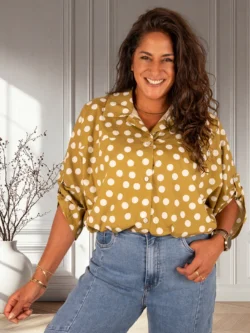 Lime groene ballonblouse witte dots van El-Vita