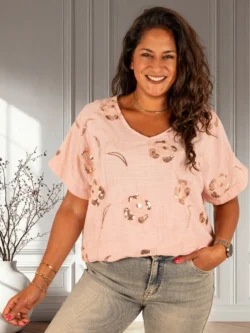 Roze katoenen shirt met pailletten van New Collection