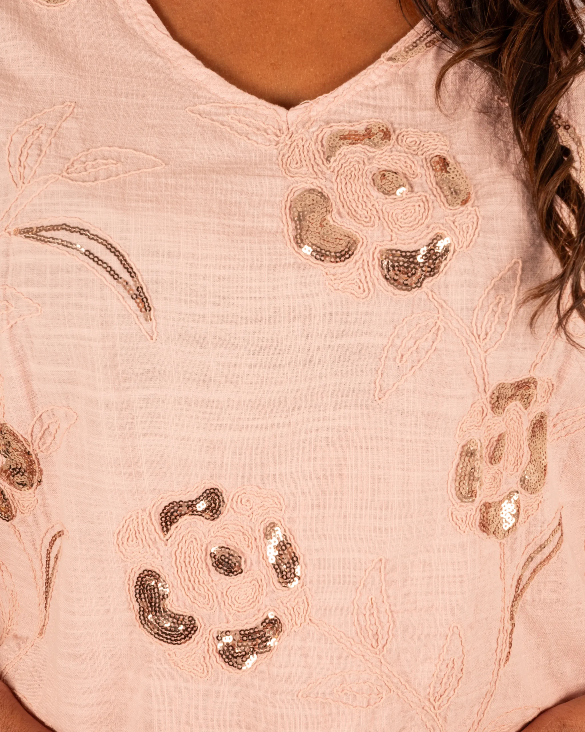 Roze katoenen shirt met pailletten van New Collection - Afbeelding 4