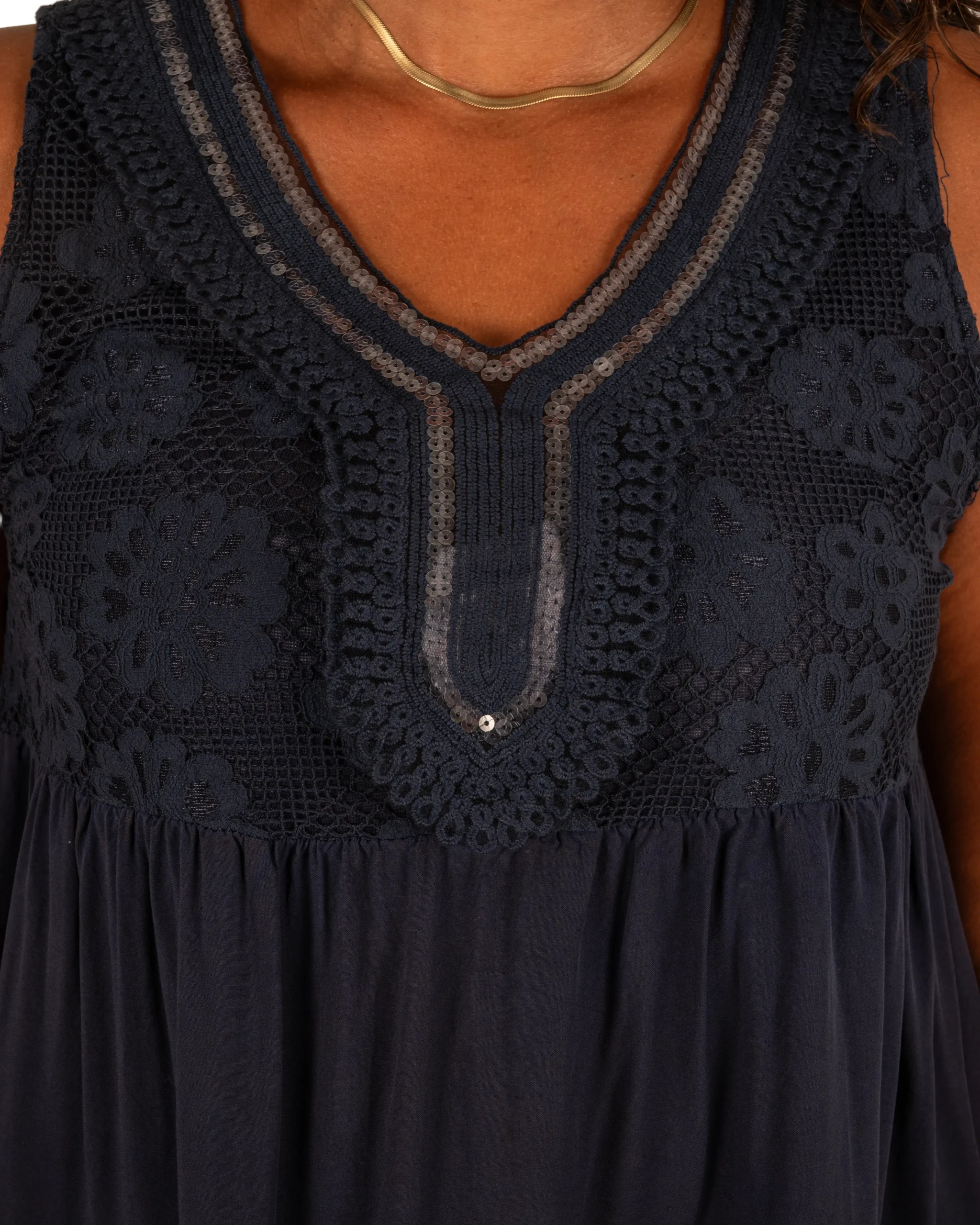 Donkerblauw hemdje met kanten bovenkant van New Collection - Afbeelding 4