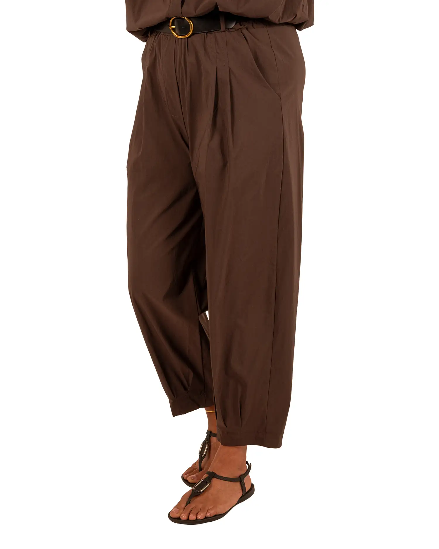 Donkerbruine barrel broek met riem van El-Vita - Afbeelding 2