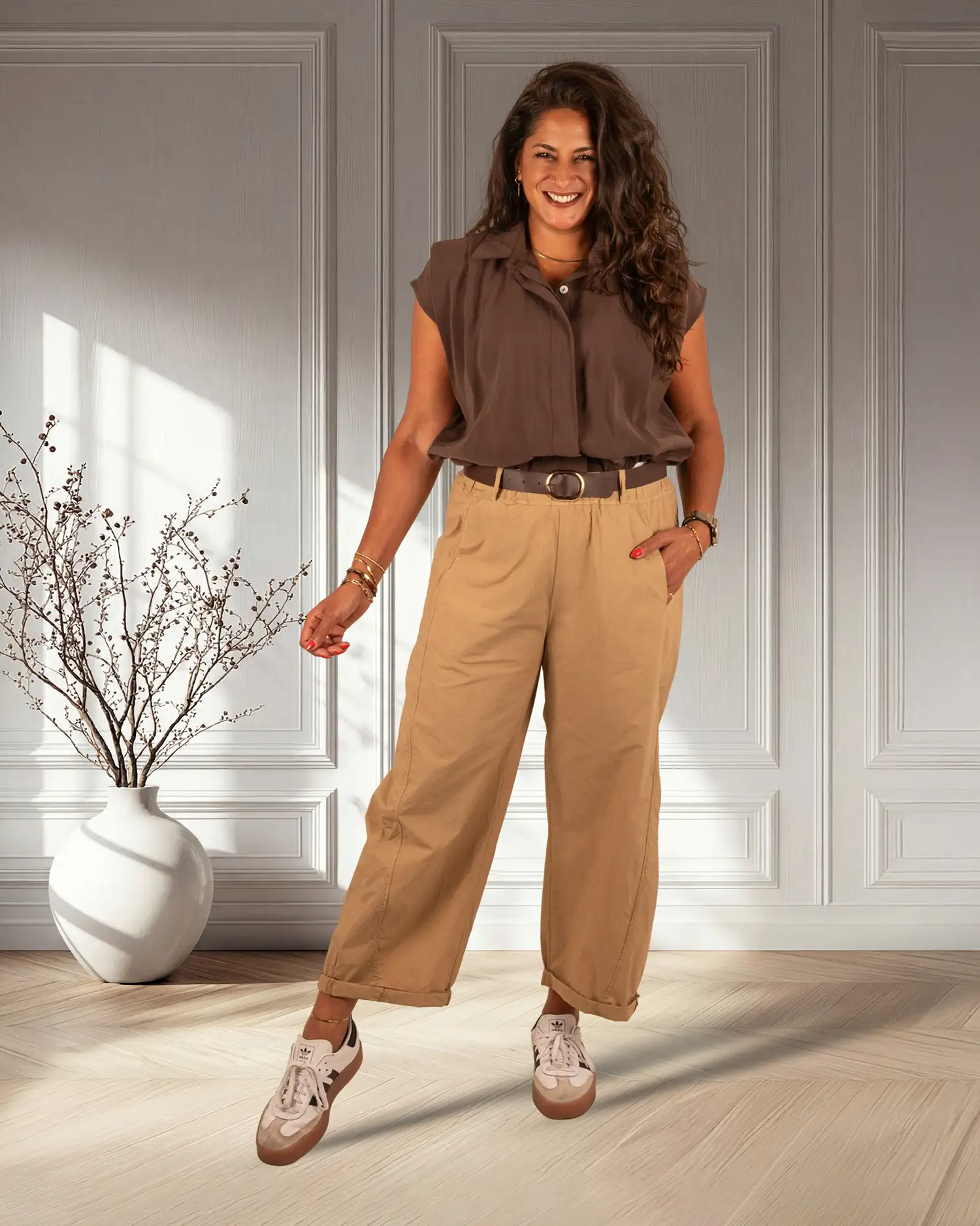 Camel barrel broek van El-Vita