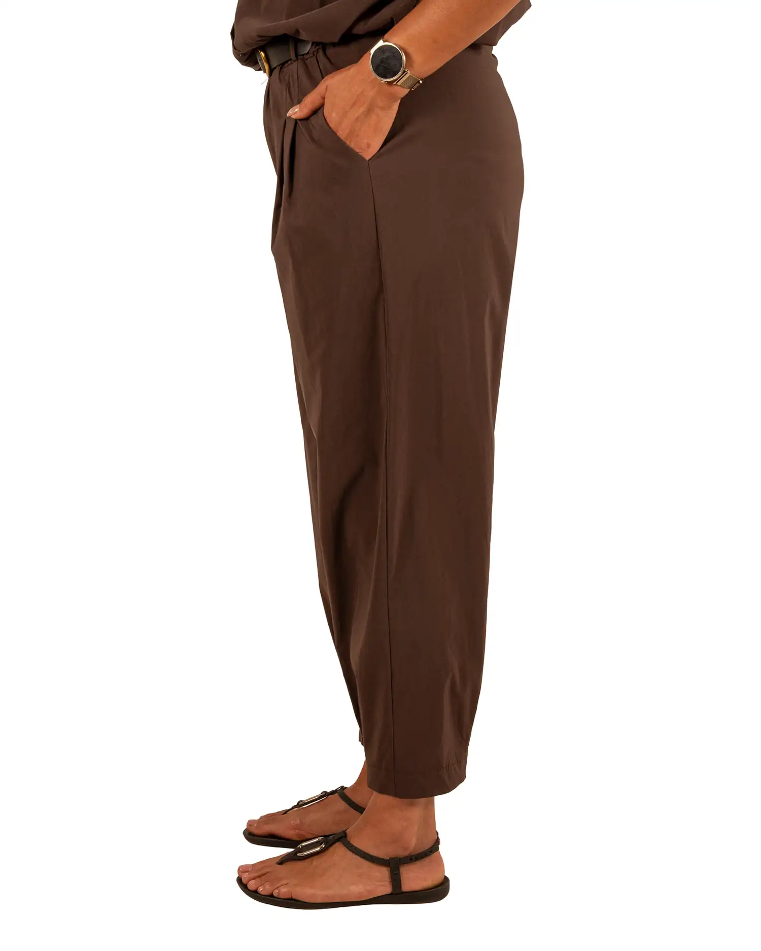 Donkerbruine barrel broek met riem van El-Vita - Afbeelding 3