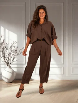 Donkerbruine barrel broek met riem van El-Vita