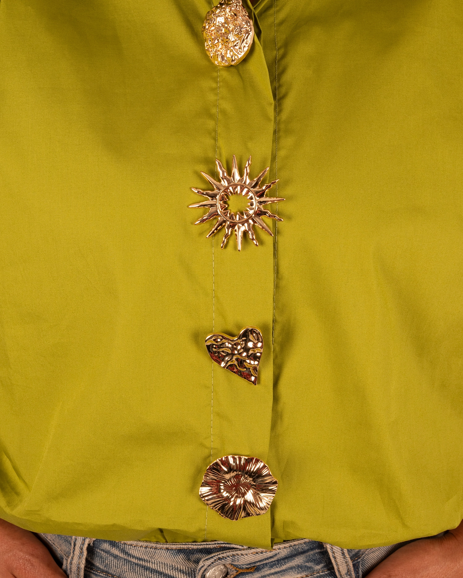 Lime groene ballonblouse met broches van El-Vita - Afbeelding 5