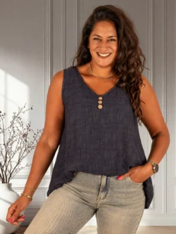 Donkerblauw crinckle hemdje bloemen van F. Moda