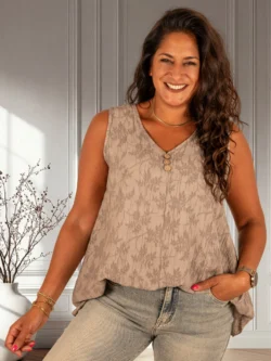 Taupe crinckle hemdje bloemen van F. Moda