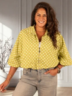 Lime groene ballon bomberjack/blouse witte dots van El-Vita