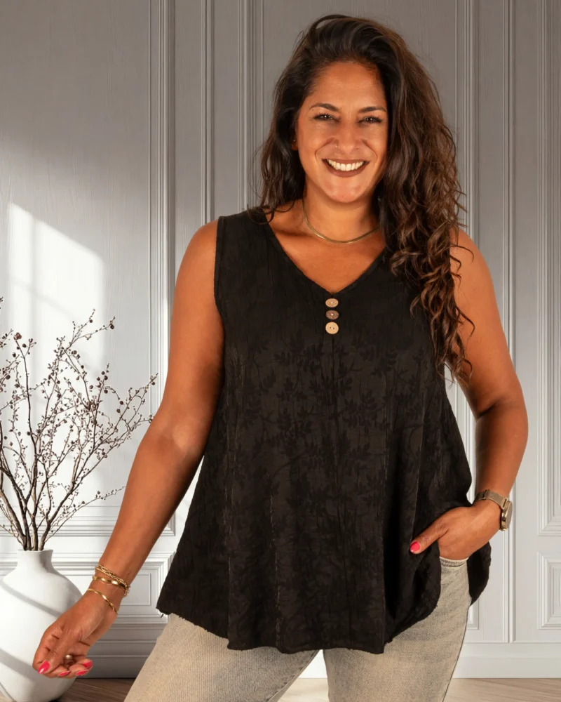 Zwart crinckle hemdje bloemen van F. Moda - Afbeelding 3