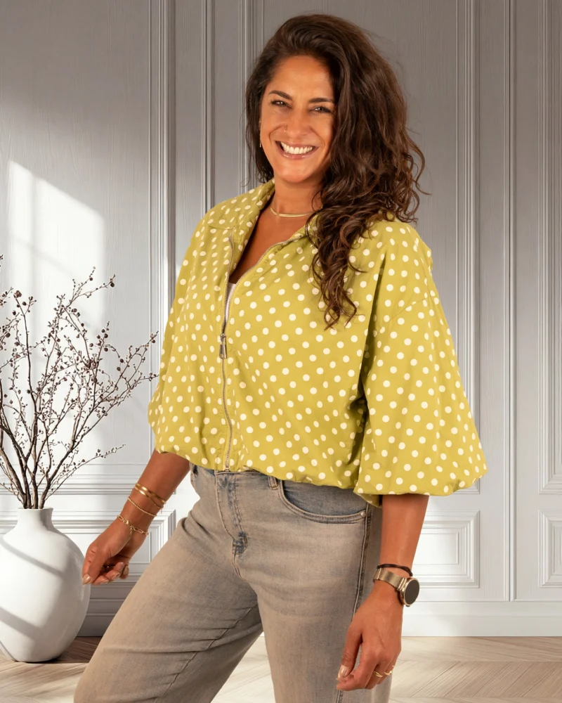 Lime groene ballon bomberjack/blouse witte dots van El-Vita - Afbeelding 3