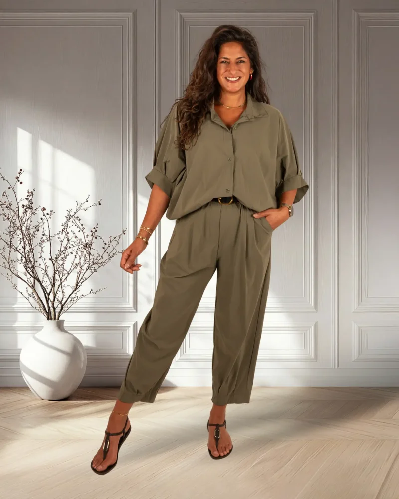 Legergroene oversized ballonblouse van El-Vita - Afbeelding 2