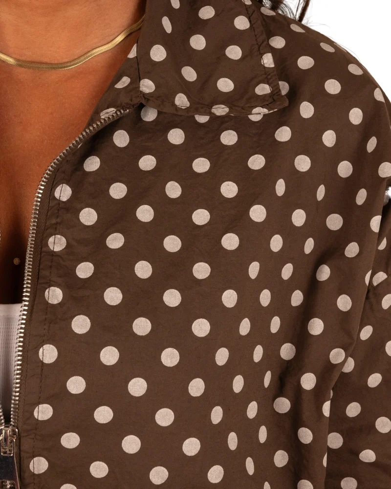 Donkerbruine ballon bomberjack/blouse witte dots van El-Vita - Afbeelding 5