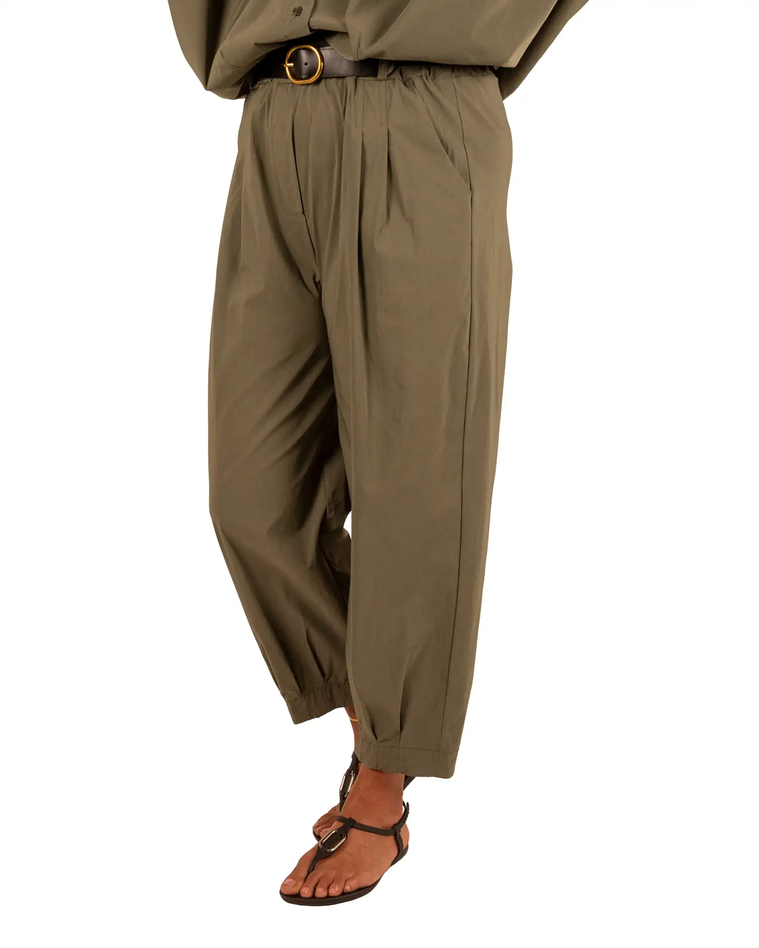 Legergroene barrel broek met riem van El-Vita - Afbeelding 2