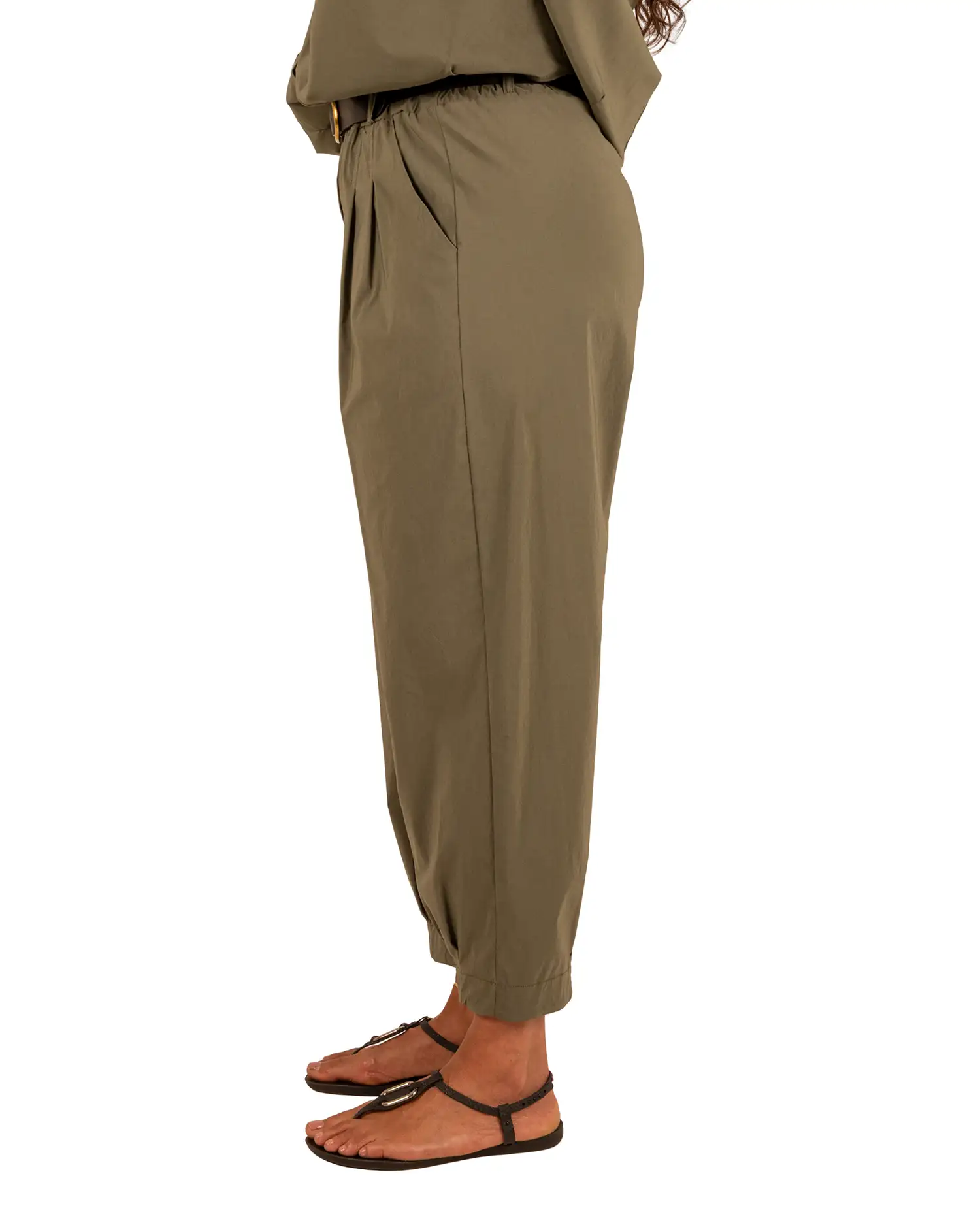 Legergroene barrel broek met riem van El-Vita - Afbeelding 3