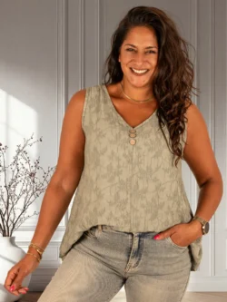 Groen crinckle hemdje bloemen van F. Moda