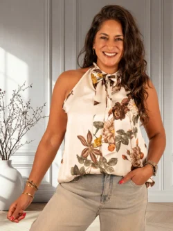 Beige bloemenprint haltertop van Gemma Ricceri