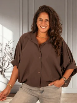Donkerbruine oversized ballonblouse van El-Vita