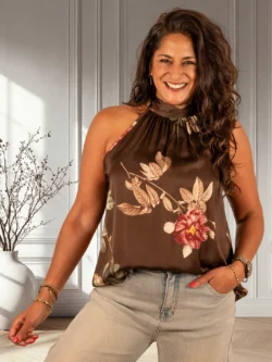 Donkerbruine bloemenprint haltertop van Gemma Ricceri