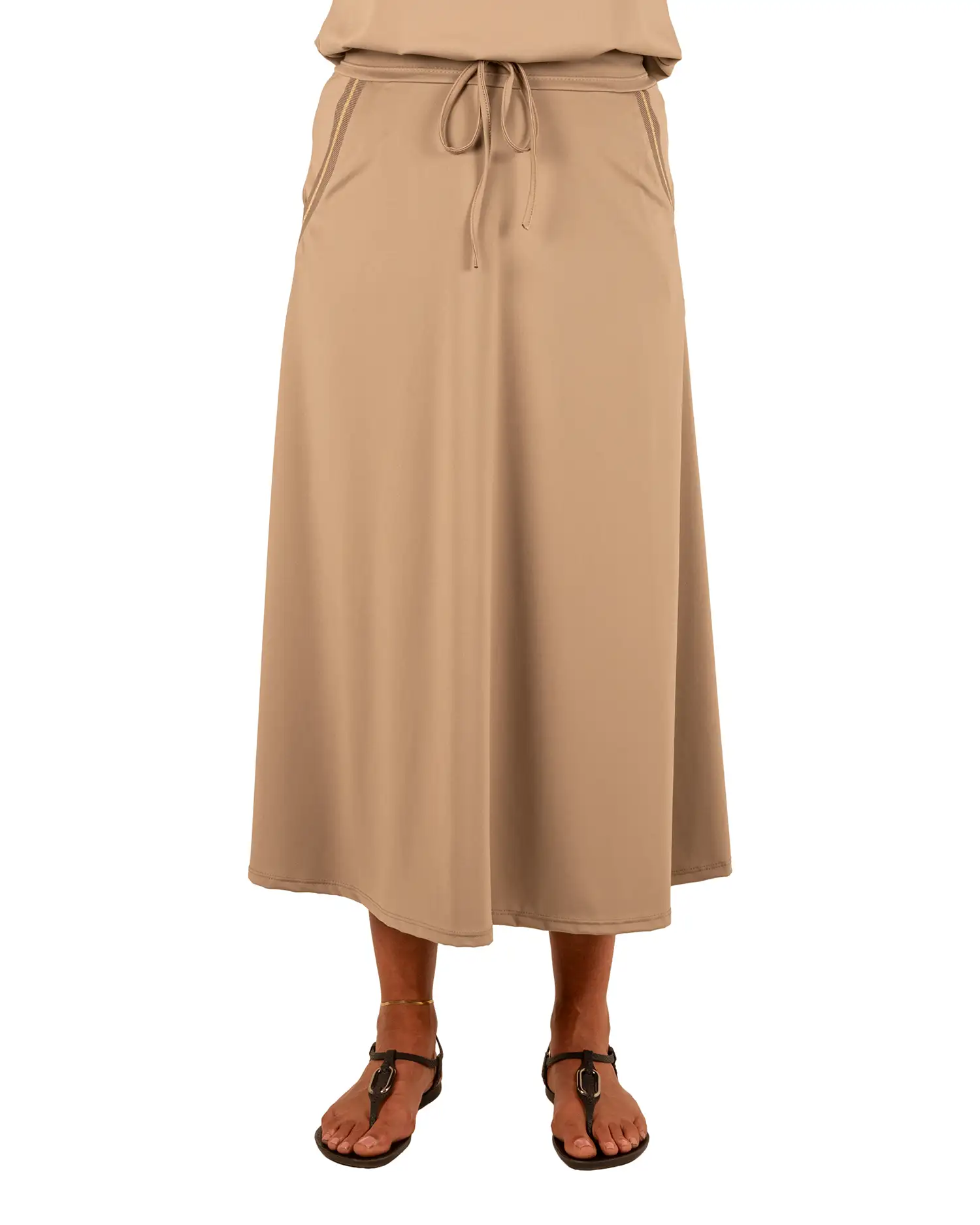 Donkerbeige lange travelstof rok van El-Vita - Afbeelding 3