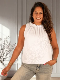 Witte mouwloze top panterprint van Kingstar