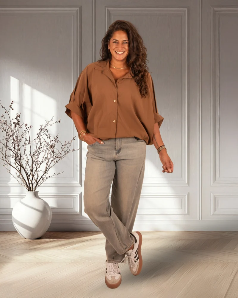 Caramel oversized ballonblouse van El-Vita - Afbeelding 2