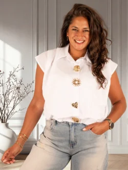 Witte ballonblouse met broches van El-Vita
