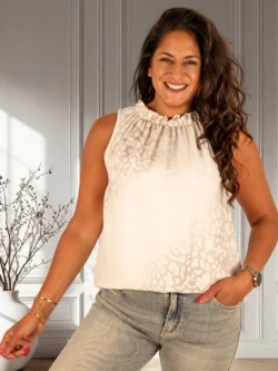 Beige mouwloze top panterprint van Kingstar