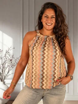 Beige/lichtblauw print zigzag haltertop van Gemma Ricceri