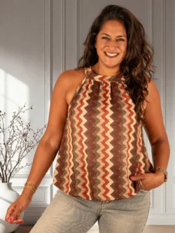 Bruin/beige print zigzag haltertop van Gemma Ricceri