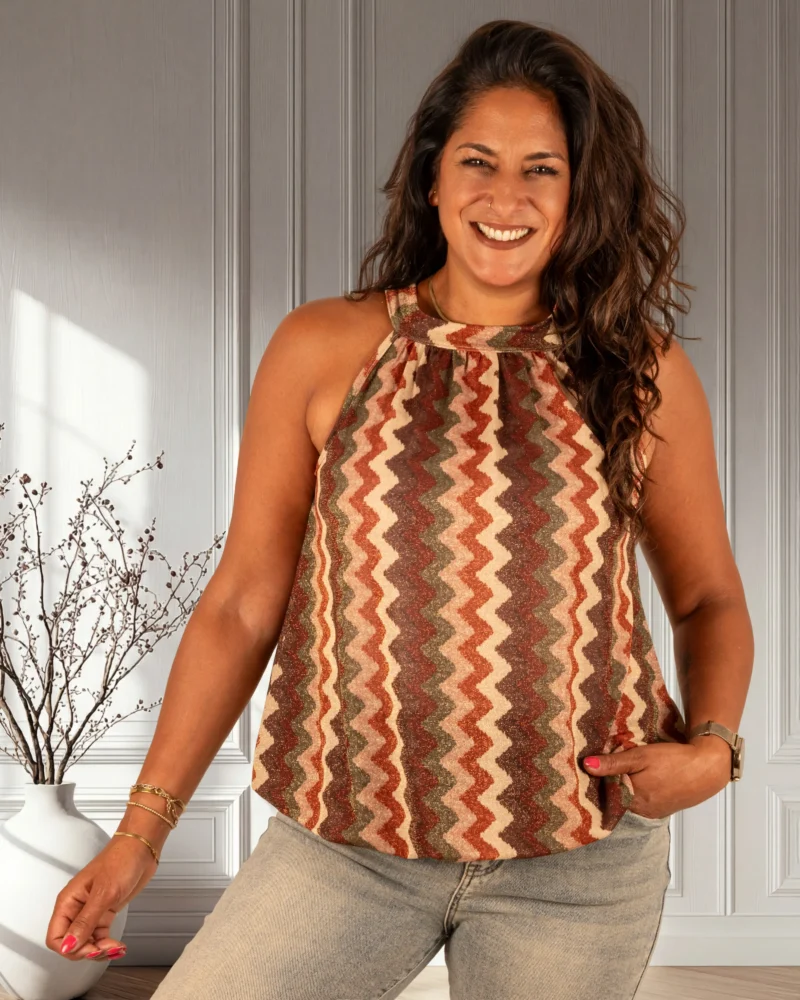 Bruin/beige print zigzag haltertop van Gemma Ricceri