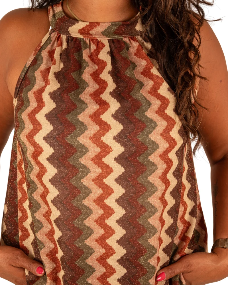 Bruin/beige print zigzag haltertop van Gemma Ricceri - Afbeelding 4