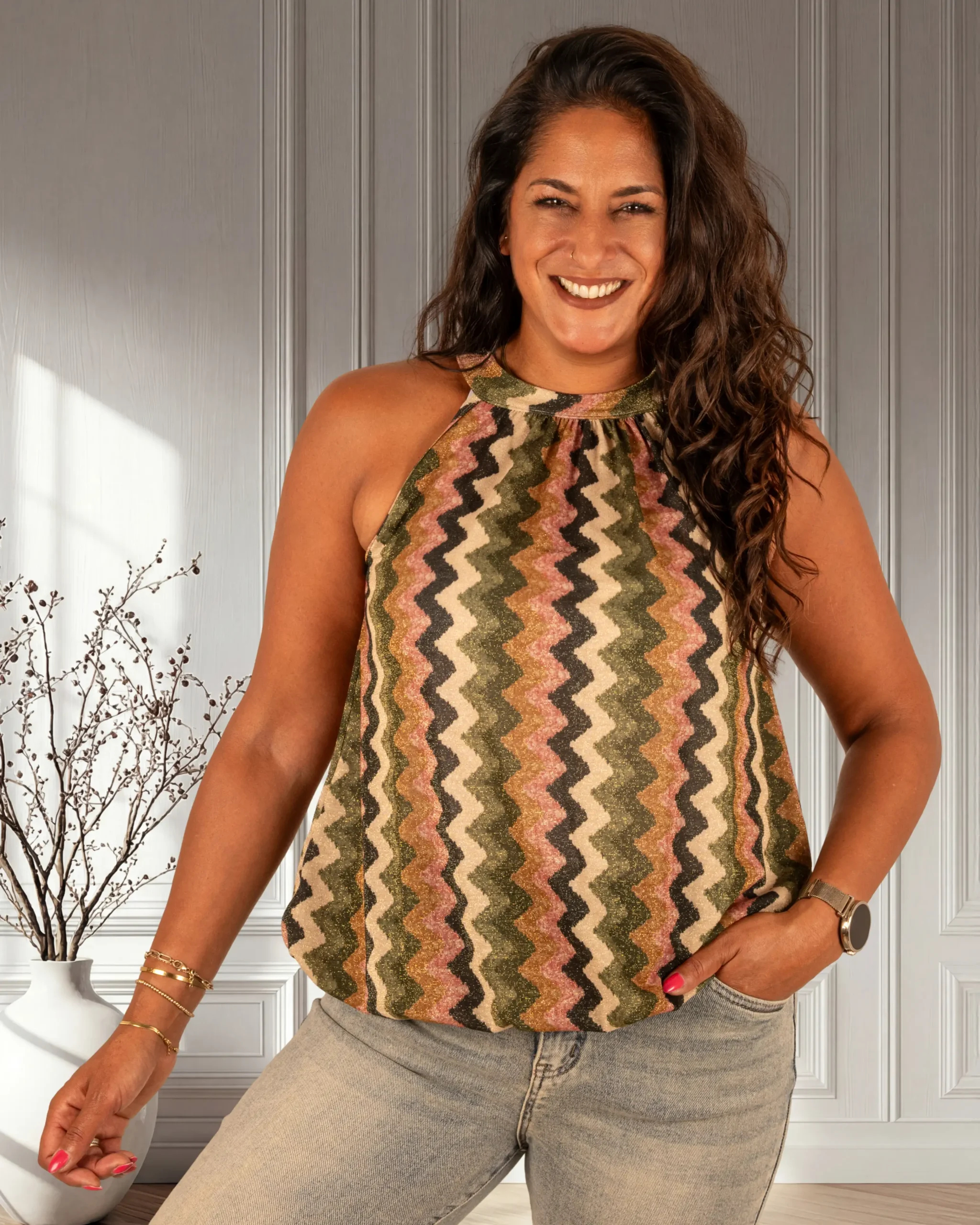 Groene print zigzag haltertop van Gemma Ricceri