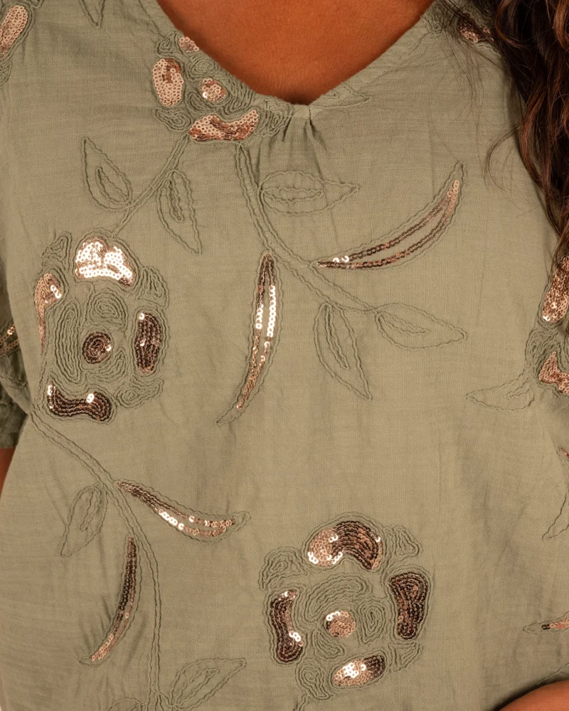 Groen katoenen shirt met pailletten van New Collection - Afbeelding 5