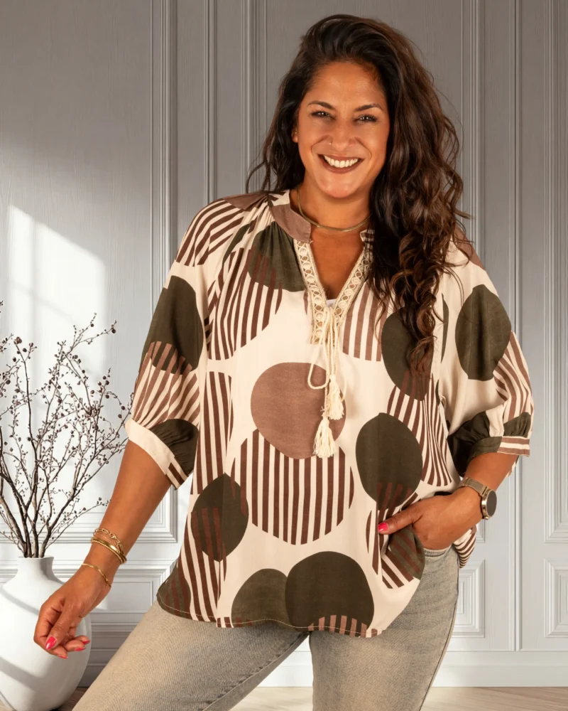 Beige/donkergroen print tuniek van Gemma Ricceri - Afbeelding 3