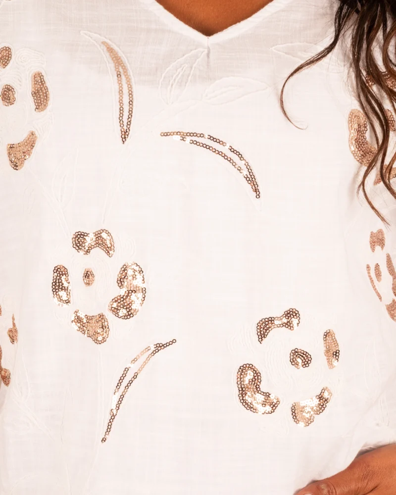 Wit katoenen shirt met pailletten van New Collection - Afbeelding 5